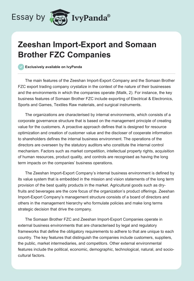 Zeeshan Import-Export and Somaan Brother FZC Companies. Page 1