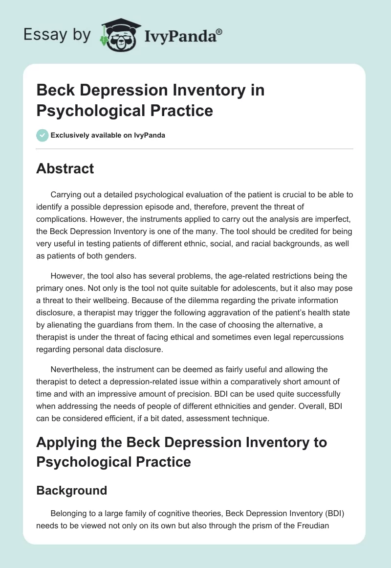 Beck Depression Inventory in Psychological Practice. Page 1