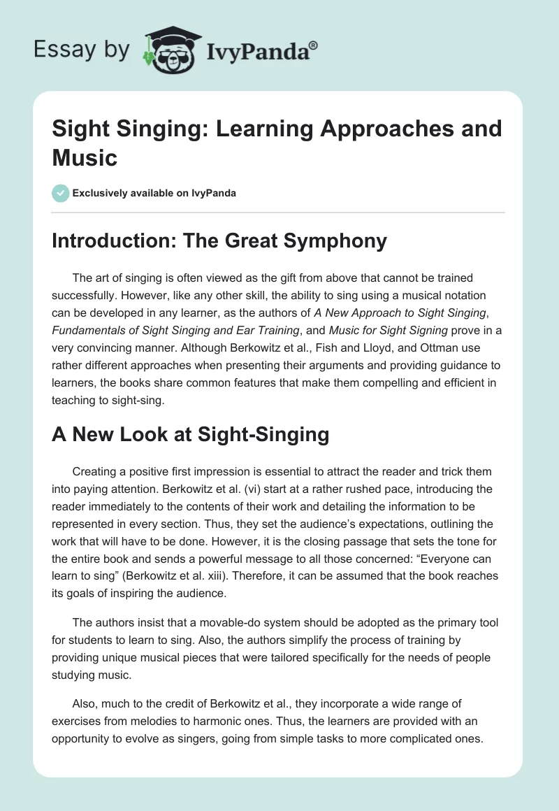 Sight Singing: Learning Approaches and Music. Page 1