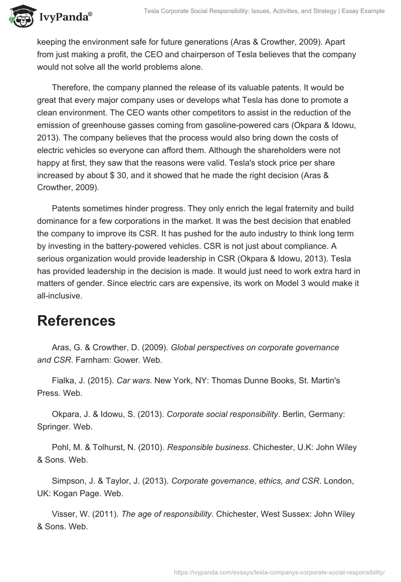 Tesla Corporate Social Responsibility: Issues, Activities, and Strategy | Essay Example. Page 5