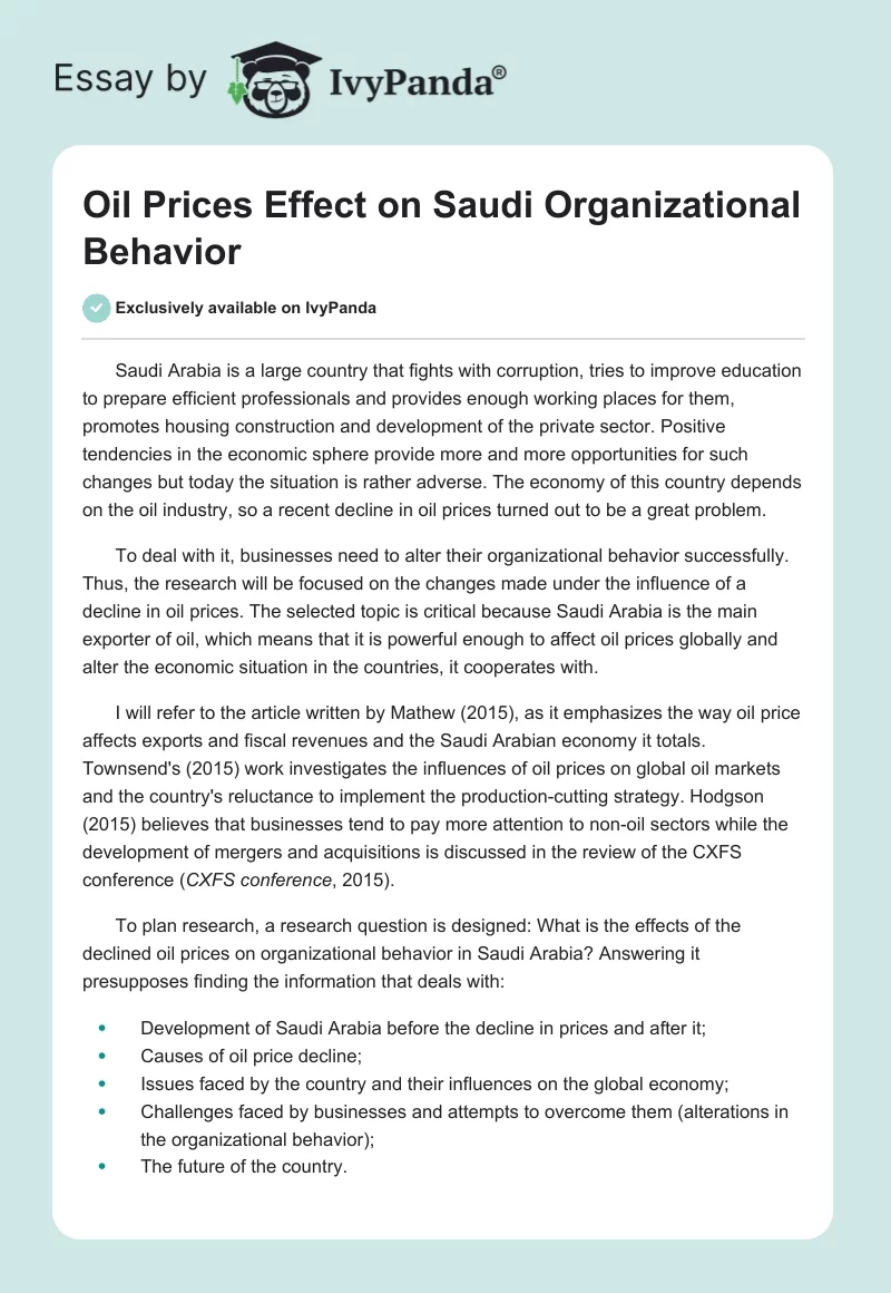 Oil Prices Effect on Saudi Organizational Behavior. Page 1