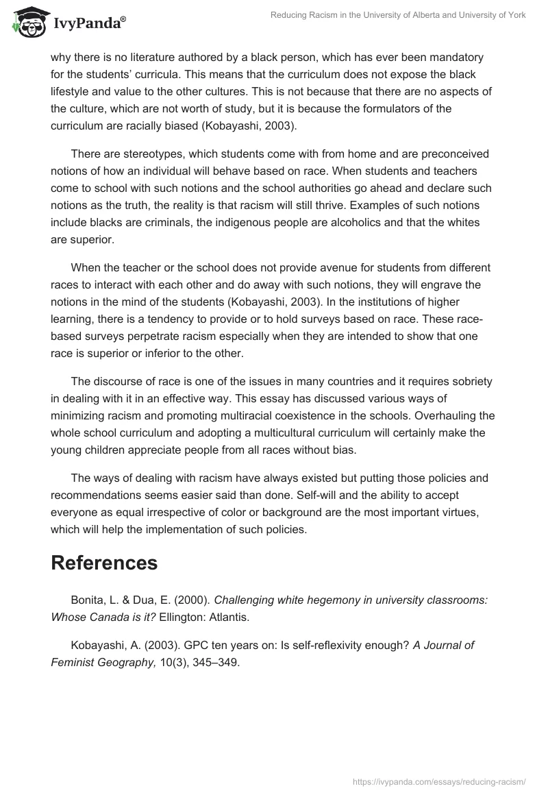 Reducing Racism in the University of Alberta and University of York. Page 5