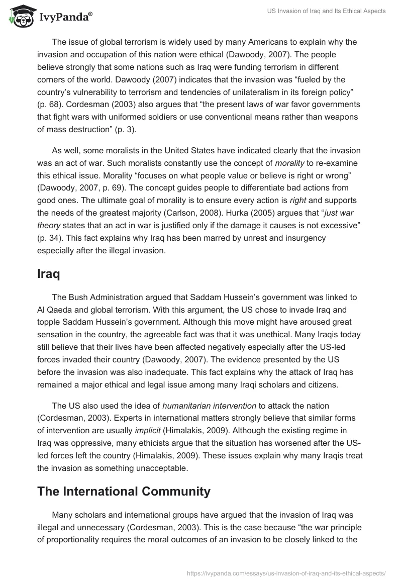 US Invasion of Iraq and Its Ethical Aspects. Page 2
