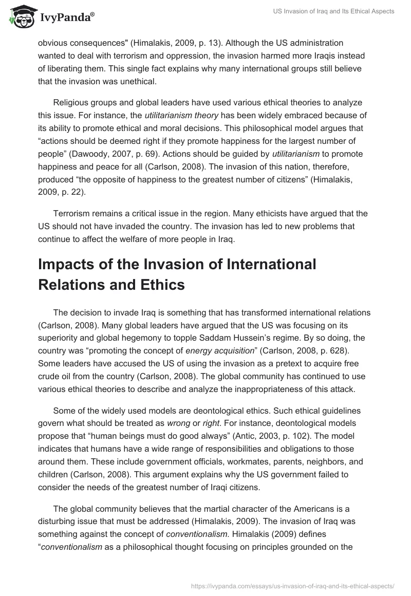 US Invasion of Iraq and Its Ethical Aspects. Page 3