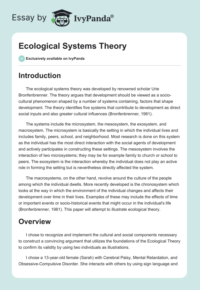 Ecological Systems Theory. Page 1