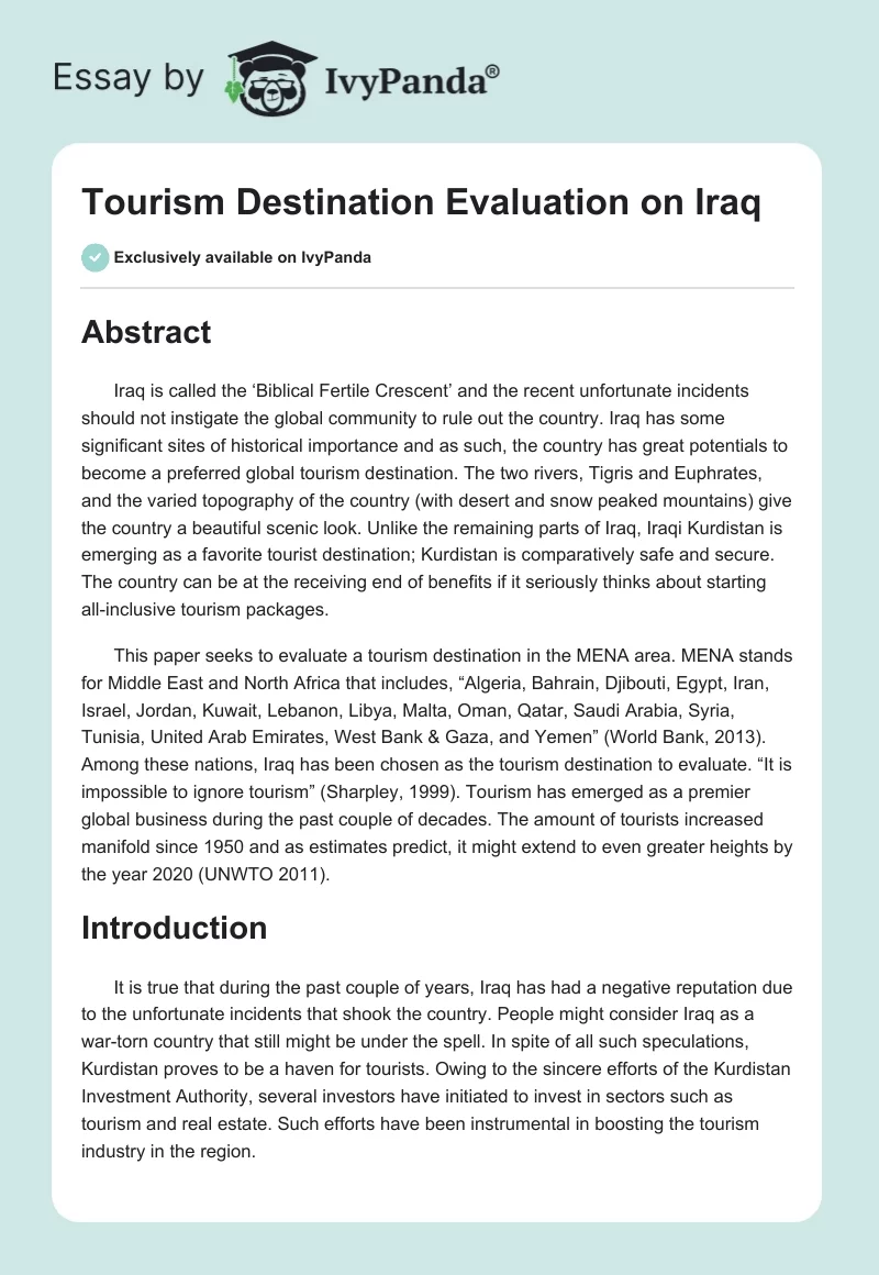 Tourism Destination Evaluation on Iraq. Page 1