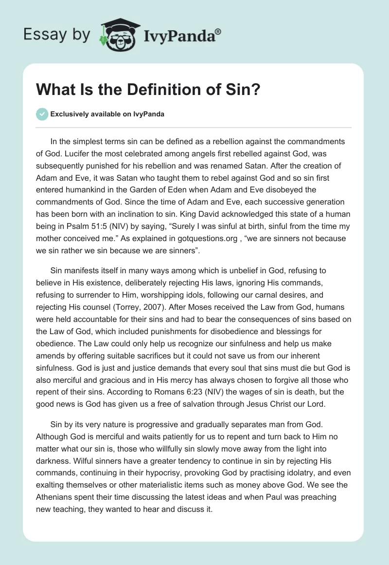 What Is the Definition of Sin?. Page 1