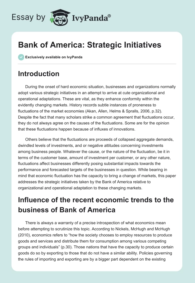 Bank of America: Strategic Initiatives. Page 1