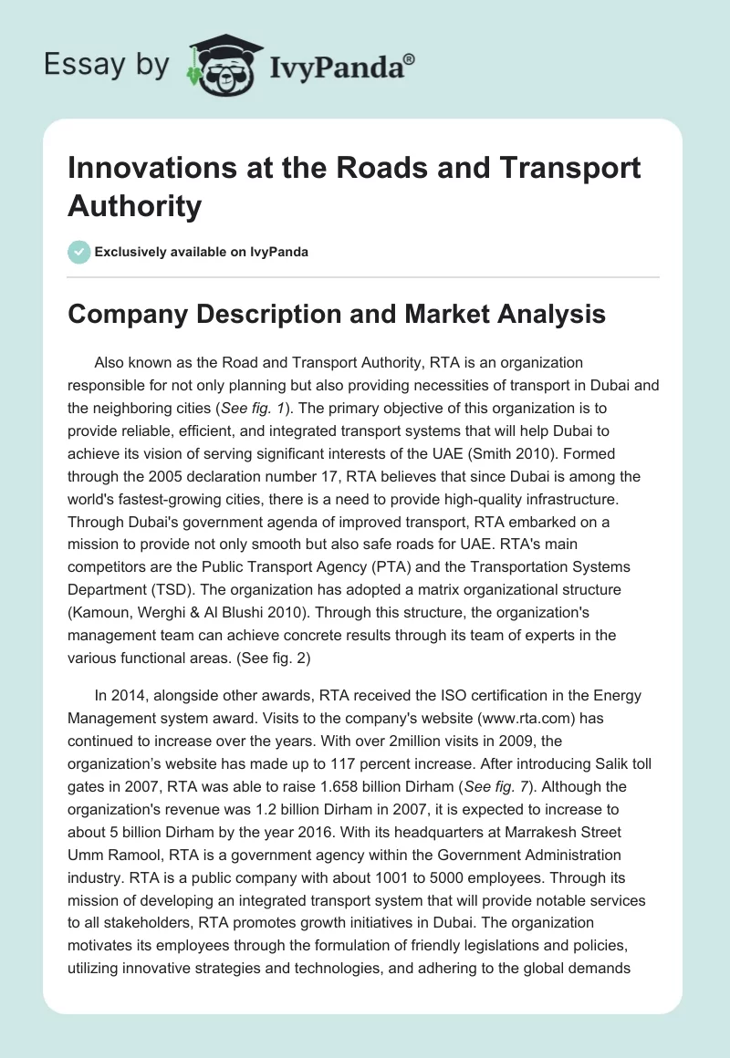 Innovations at the Roads and Transport Authority. Page 1