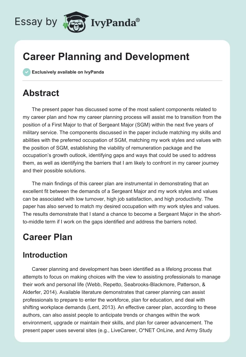 Career Planning and Development. Page 1