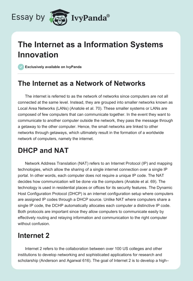 The Internet as a Information Systems Innovation. Page 1