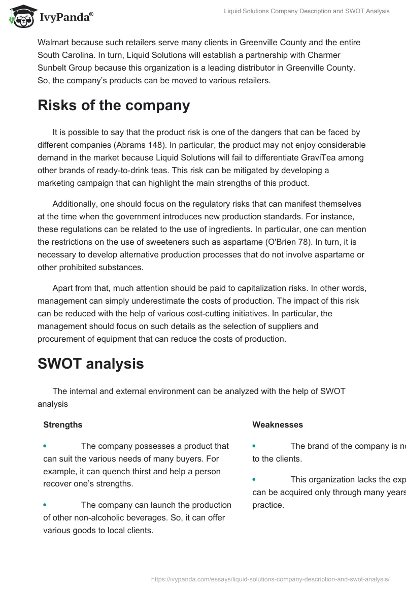 Liquid Solutions Company Description and SWOT Analysis. Page 5