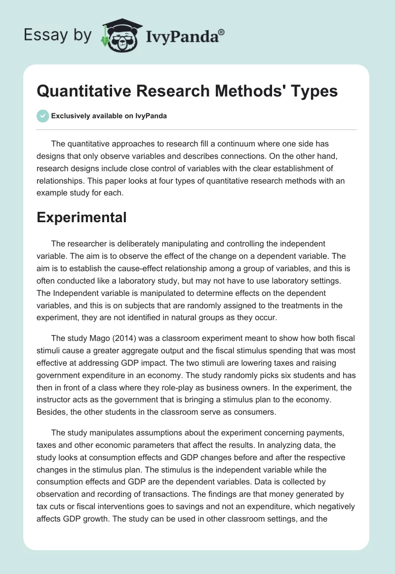 Quantitative Research Methods' Types. Page 1