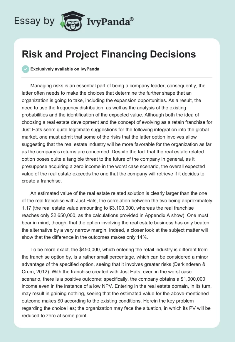Risk and Project Financing Decisions. Page 1