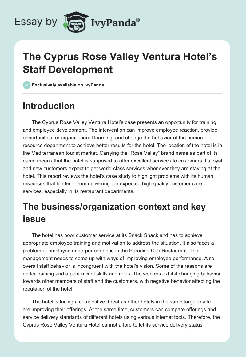 The Cyprus Rose Valley Ventura Hotel’s Staff Development. Page 1