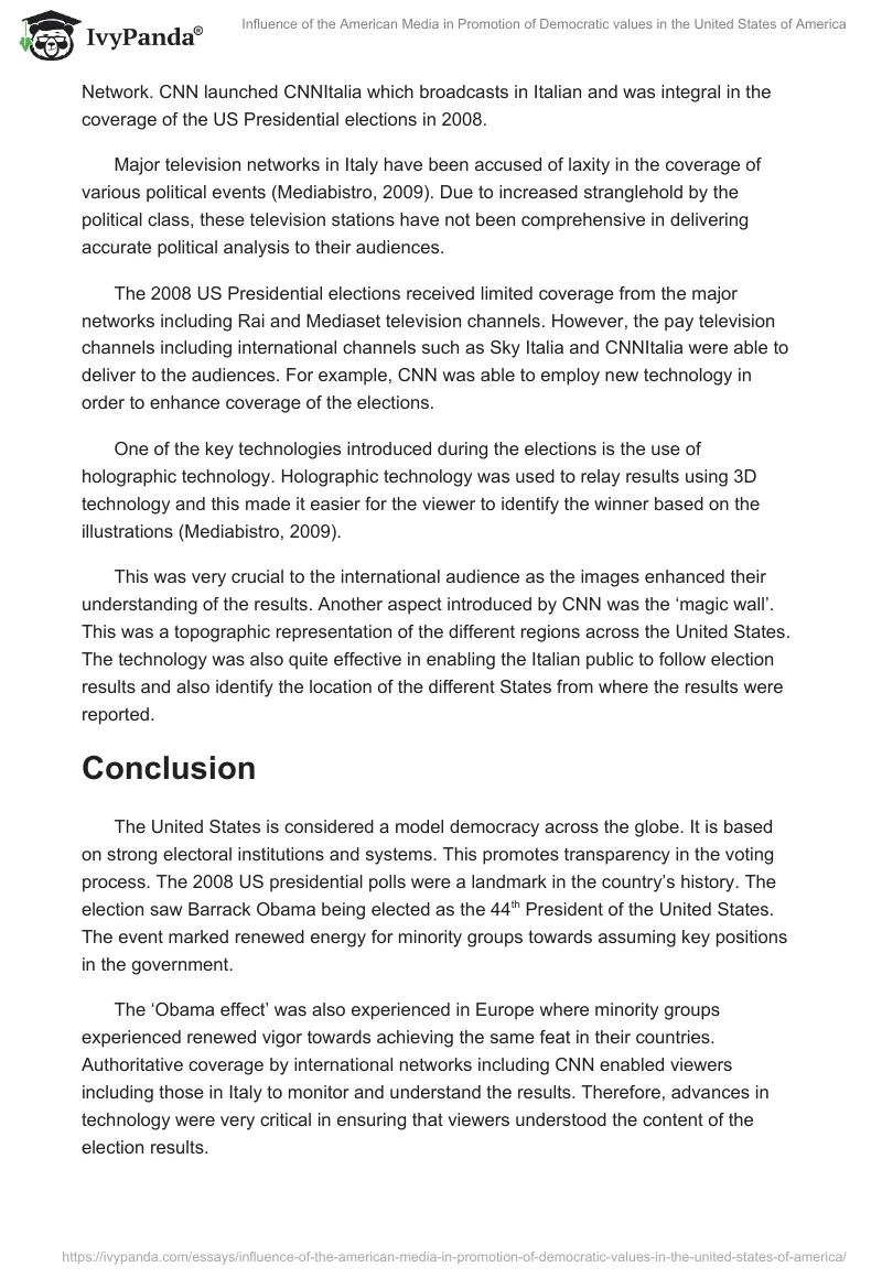 Influence of the American Media in Promotion of Democratic Values in the United States of America. Page 4