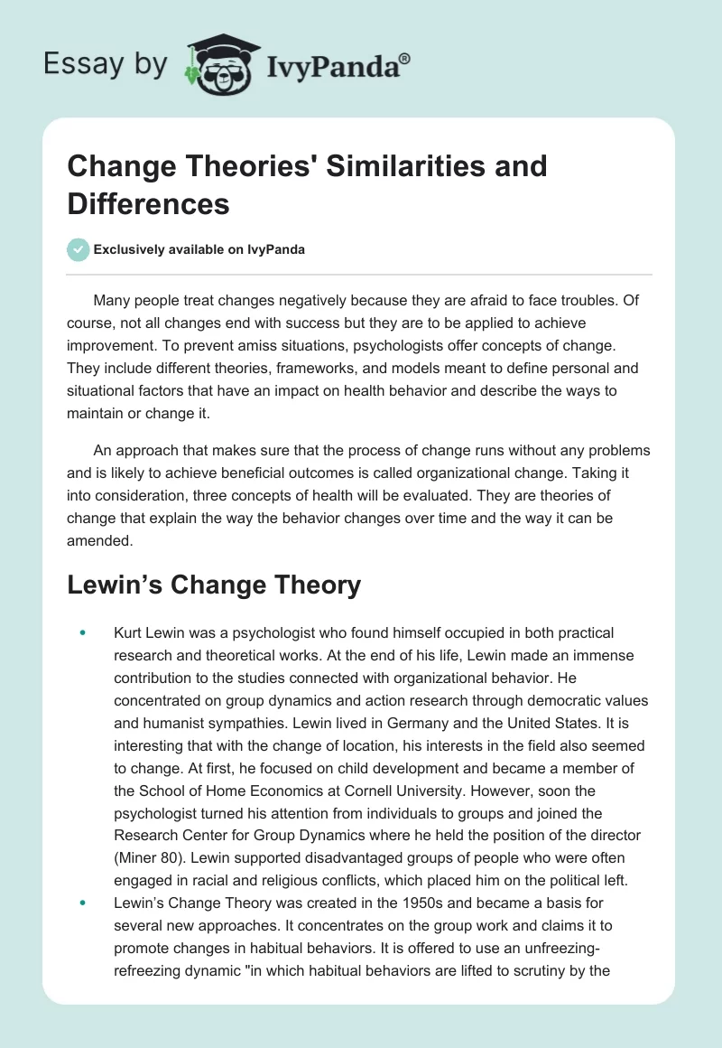 Change Theories' Similarities and Differences. Page 1