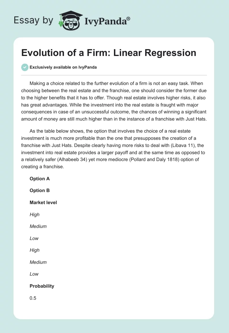 Evolution of a Firm: Linear Regression. Page 1
