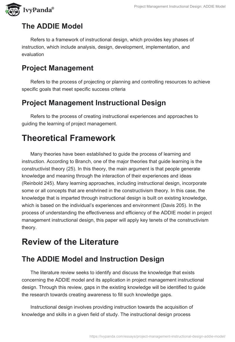 Project Management Instructional Design: ADDIE Model. Page 3