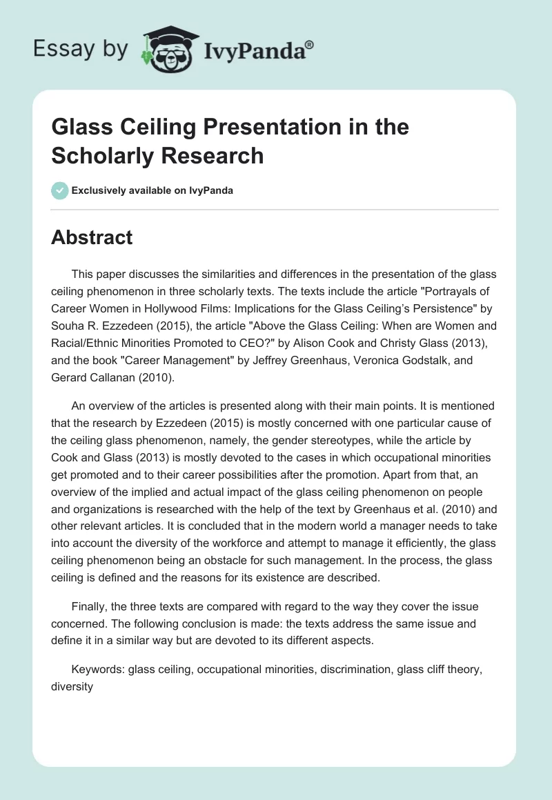 Glass Ceiling Presentation in the Scholarly Research. Page 1