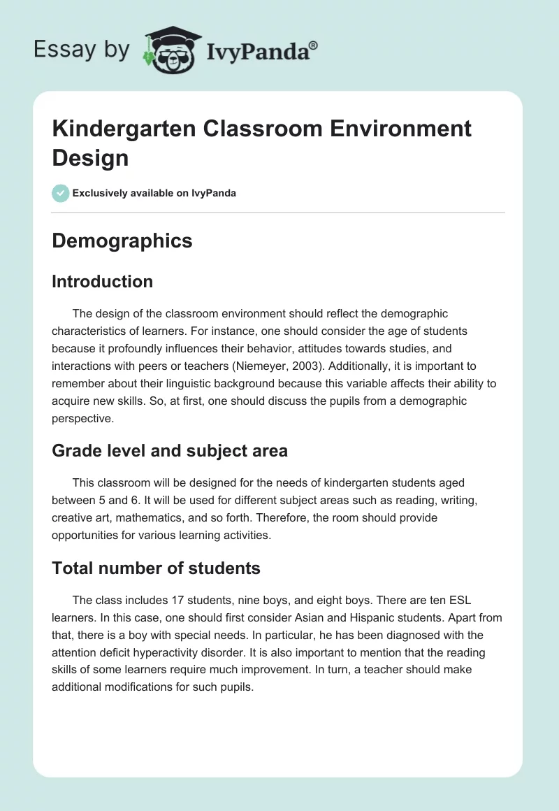 Kindergarten Classroom Environment Design. Page 1