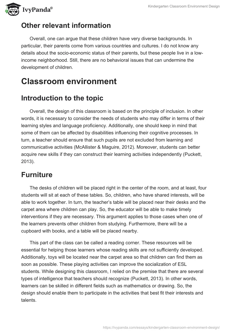 Kindergarten Classroom Environment Design. Page 2