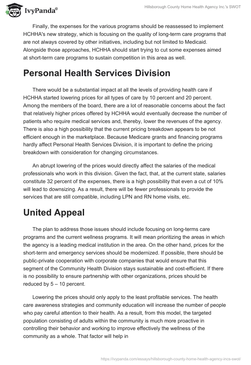 Hillsborough County Home Health Agency Inc.'s SWOT. Page 2