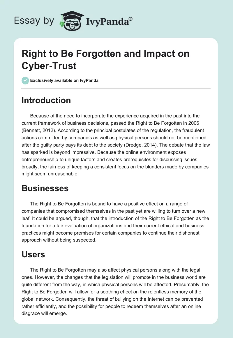 Right to Be Forgotten and Impact on Cyber-Trust. Page 1