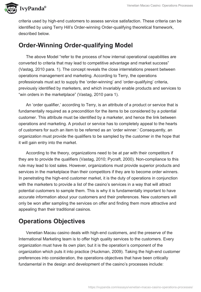 Venetian Macao Casino: Operations Processes. Page 3