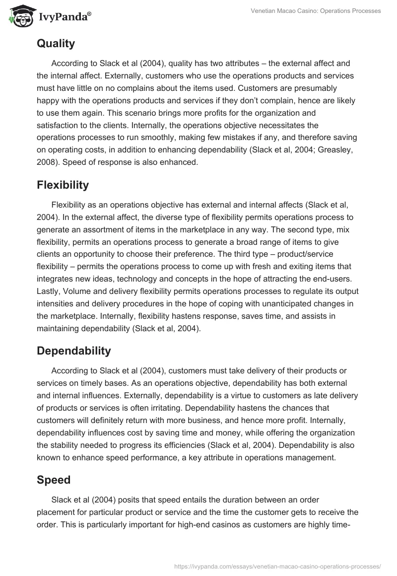 Venetian Macao Casino: Operations Processes. Page 4