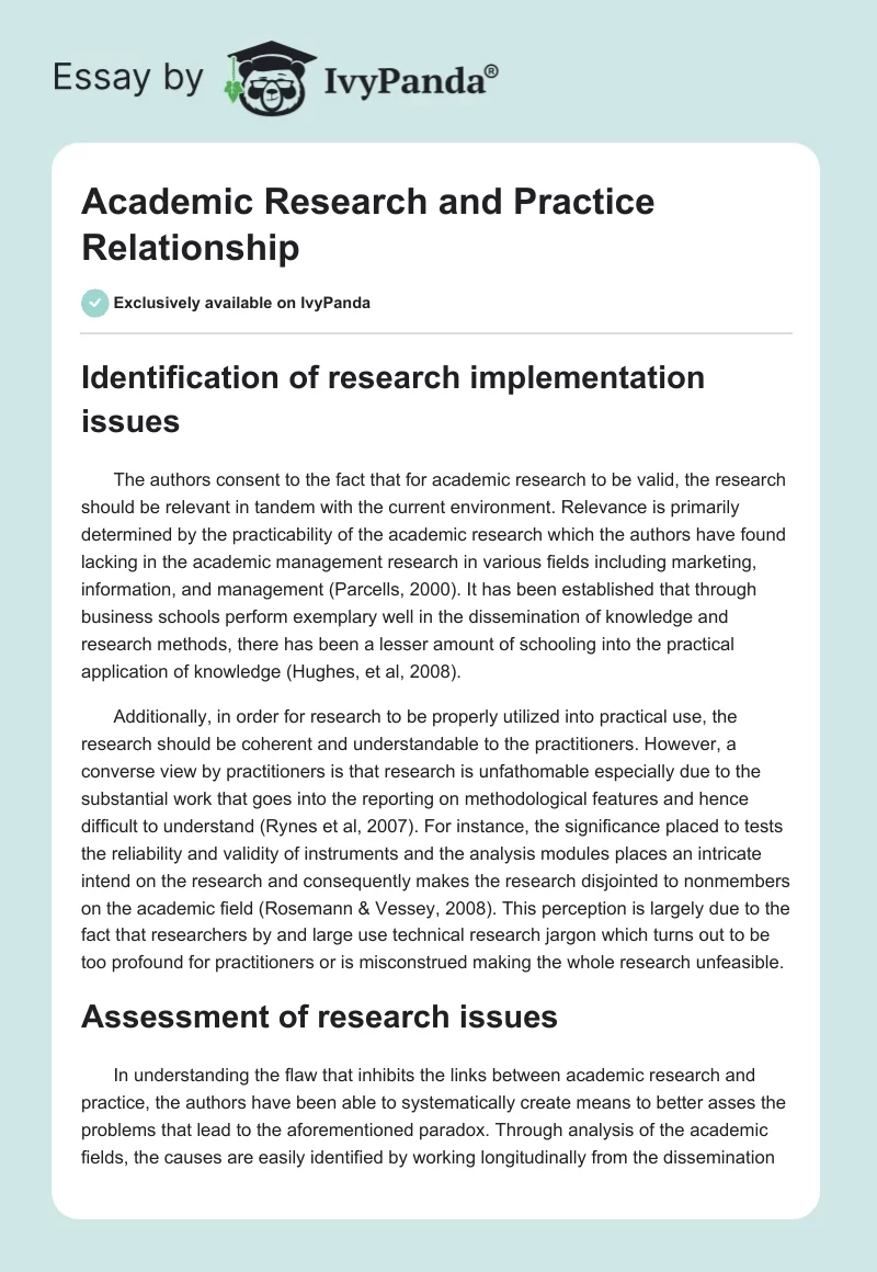 Academic Research and Practice Relationship. Page 1