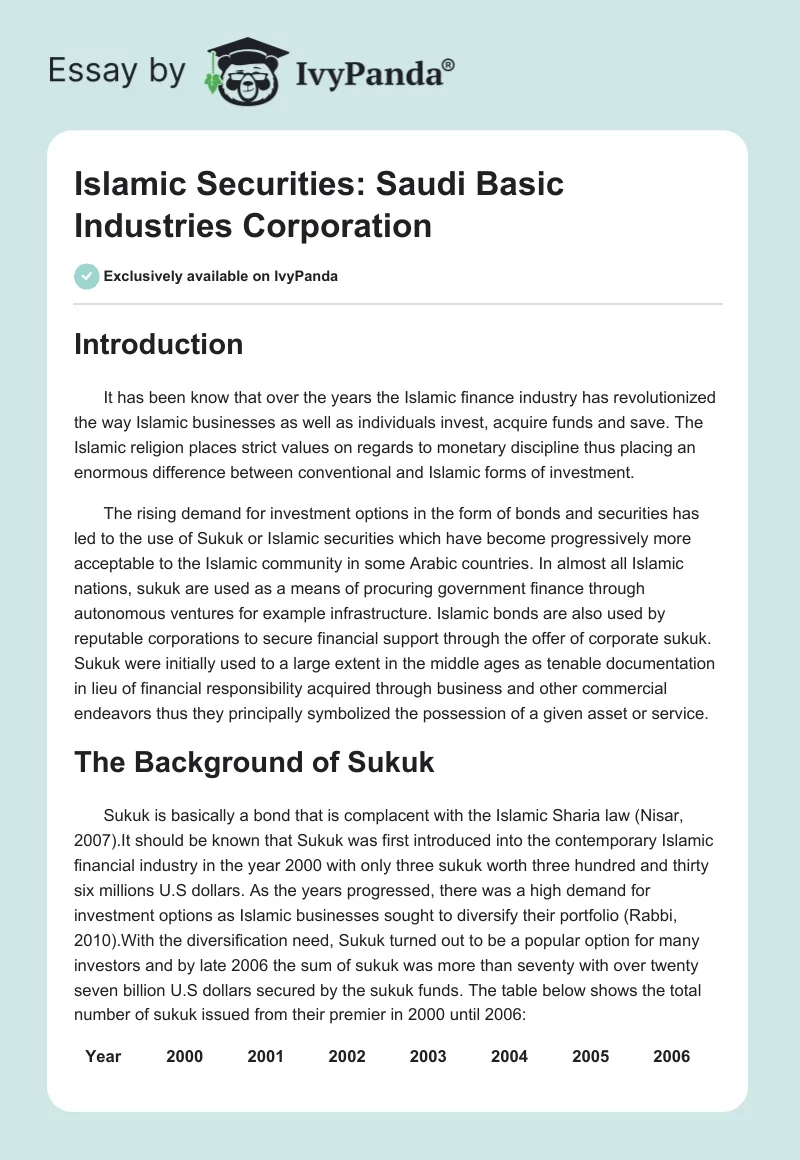 Islamic Securities: Saudi Basic Industries Corporation. Page 1