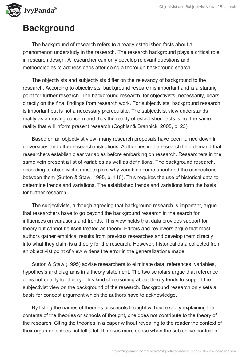 Objectivist and Subjectivist View of Research. Page 2