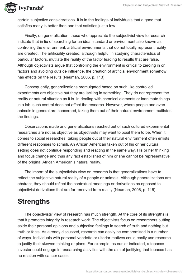 Objectivist and Subjectivist View of Research. Page 4