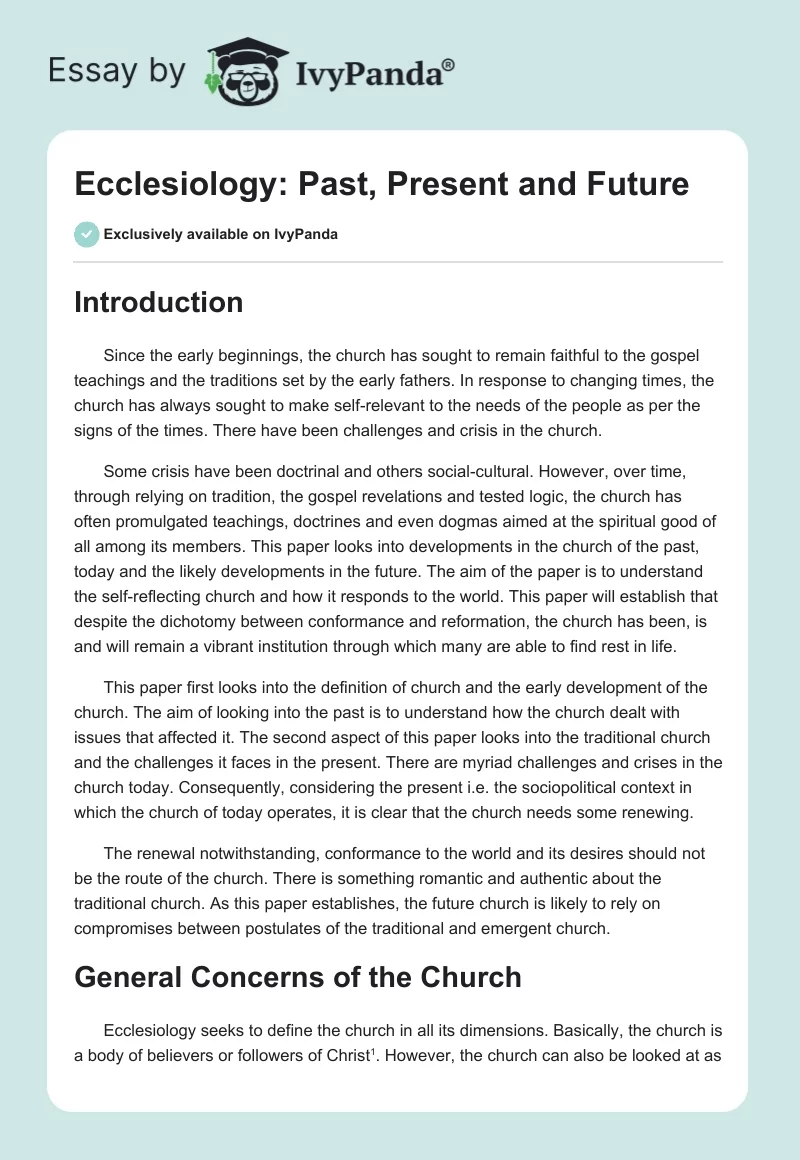 Ecclesiology: Past, Present and Future. Page 1
