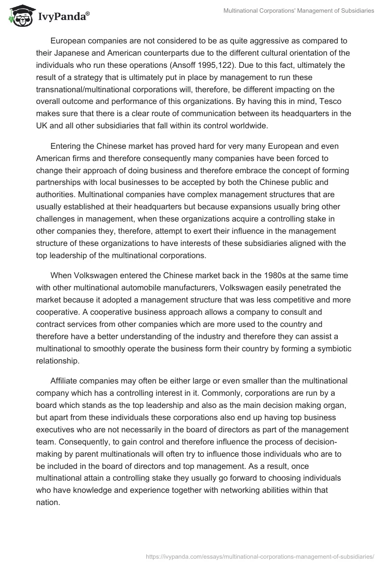 Multinational Corporations' Management of Subsidiaries. Page 4