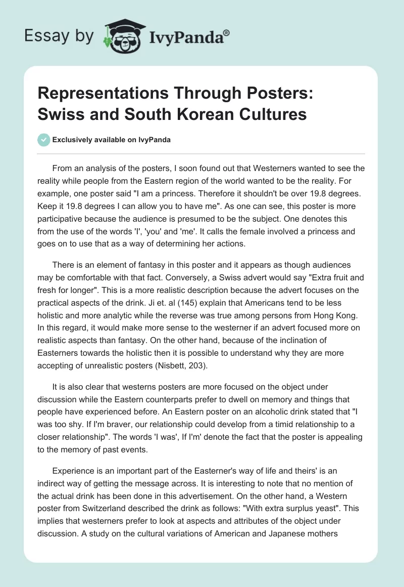 Representations Through Posters: Swiss and South Korean Cultures. Page 1