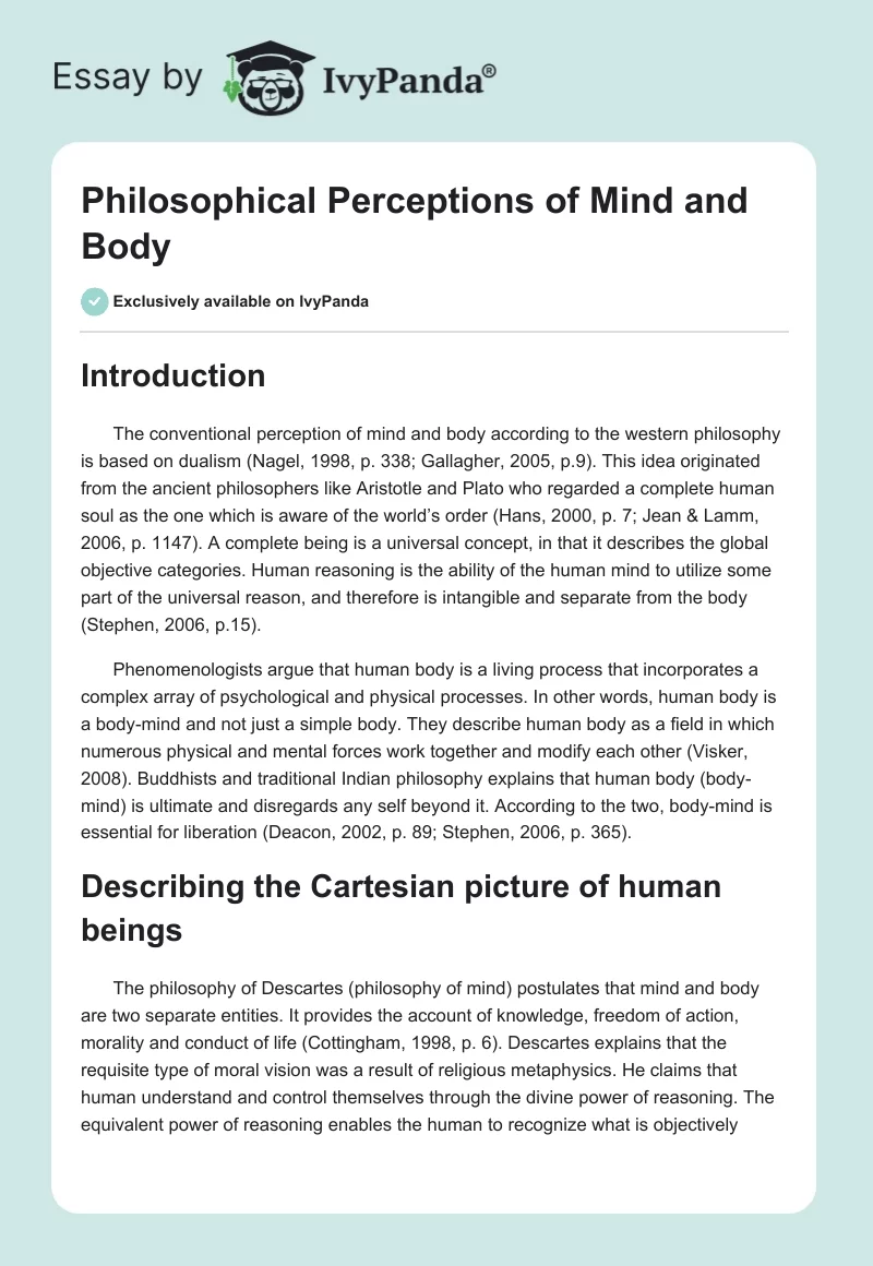 Philosophical Perceptions of Mind and Body. Page 1