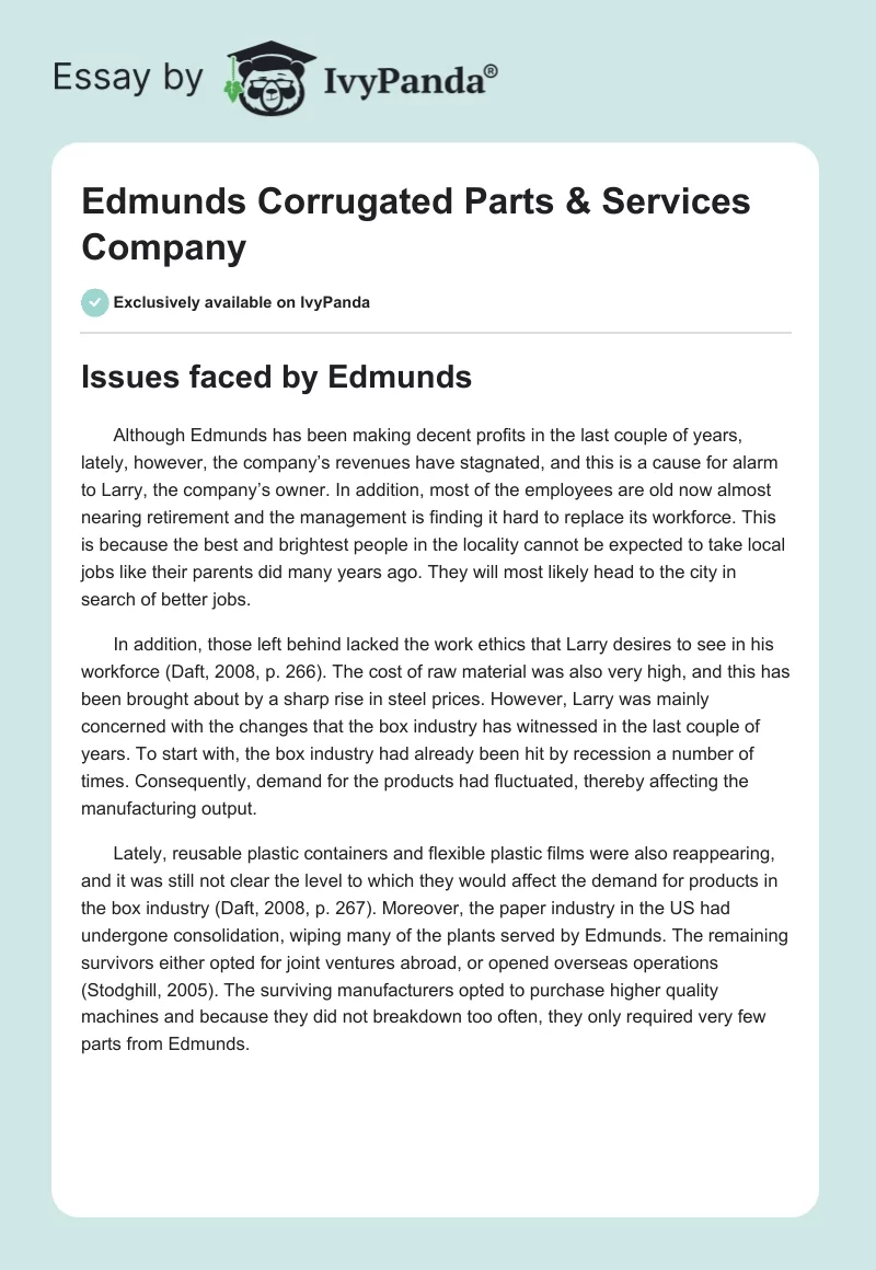 Edmunds Corrugated Parts & Services Company. Page 1