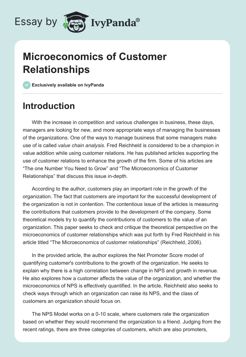 Microeconomics of Customer Relationships. Page 1