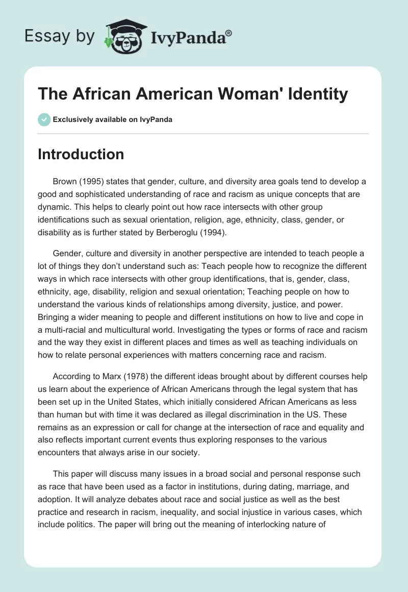 The African American Woman' Identity. Page 1