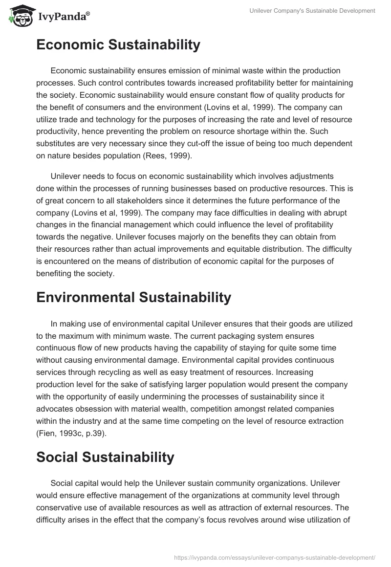 Unilever Company's Sustainable Development. Page 3