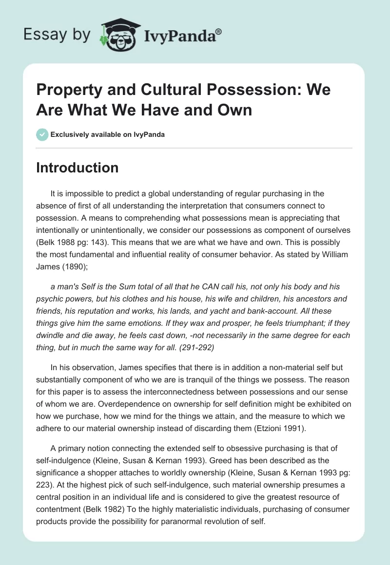 Property and Cultural Possession: We Are What We Have and Own. Page 1