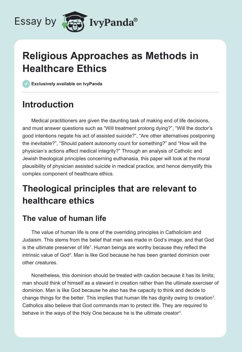 Religious Approaches as Methods in Healthcare Ethics. Page 1