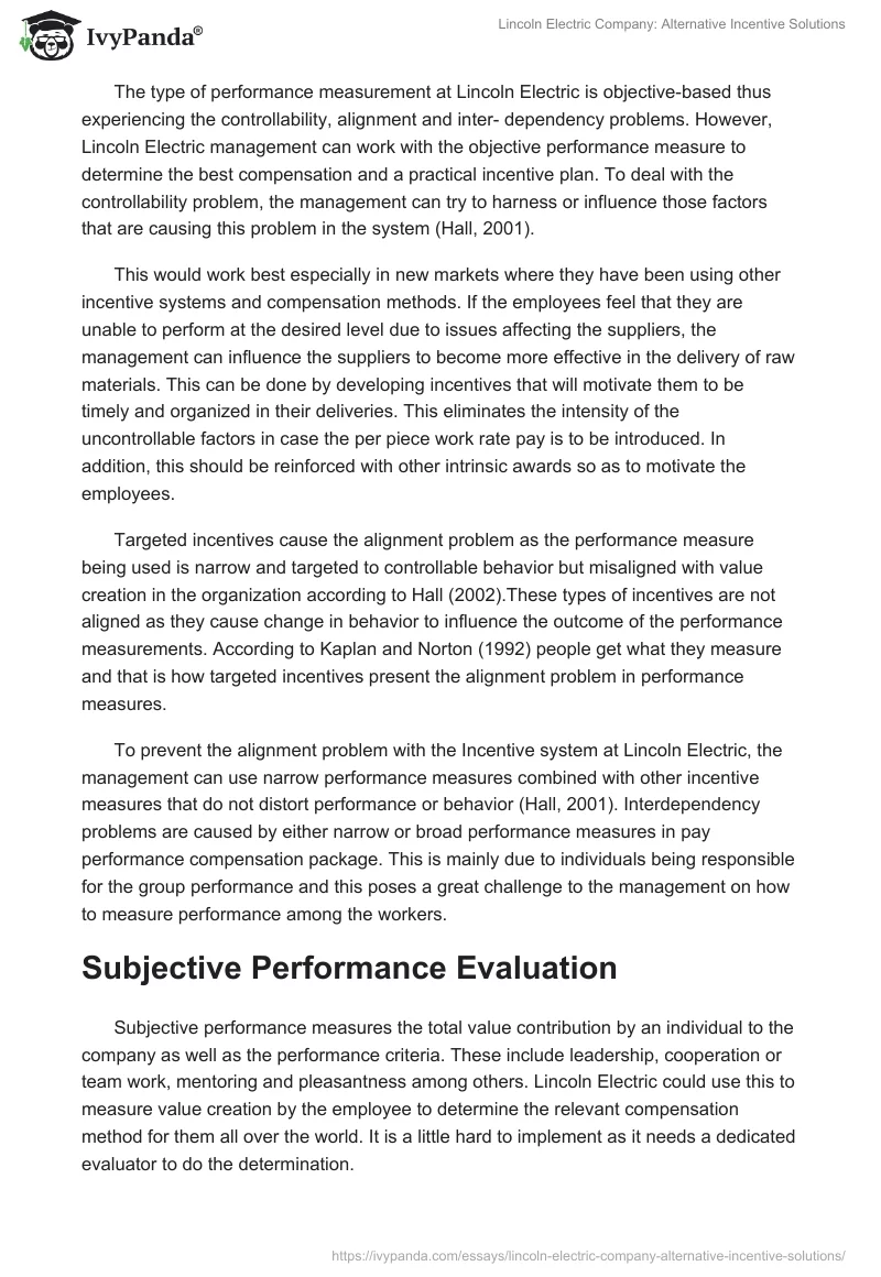 Lincoln Electric Company: Alternative Incentive Solutions. Page 2