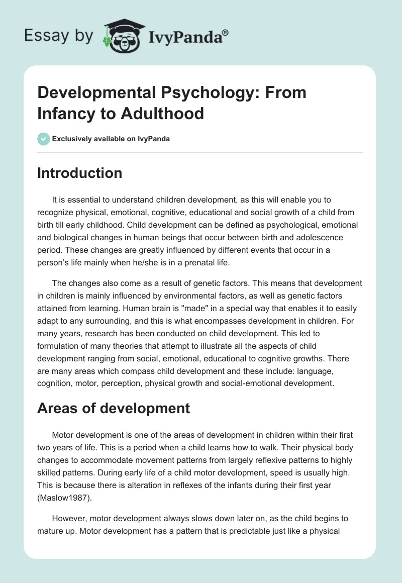 Developmental Psychology: From Infancy to Adulthood. Page 1