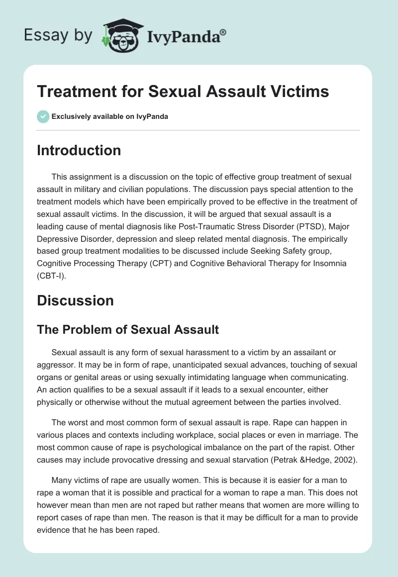 Treatment for Sexual Assault Victims. Page 1