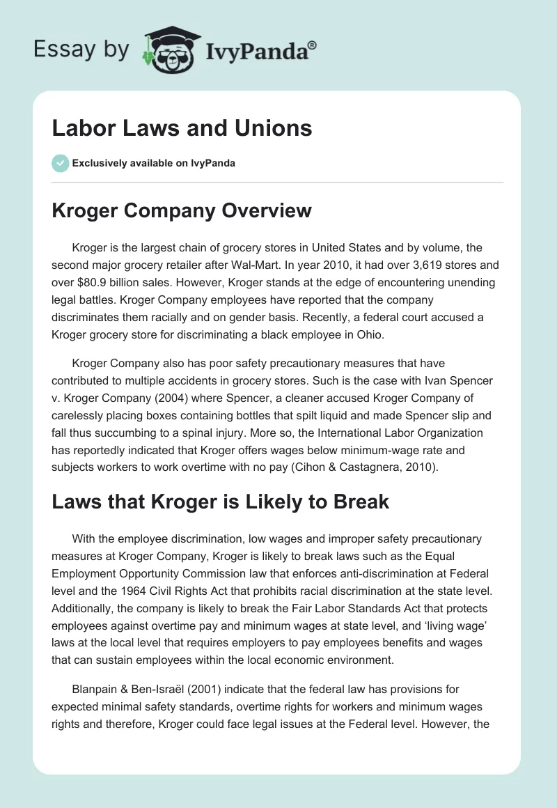 Labor Laws and Unions. Page 1