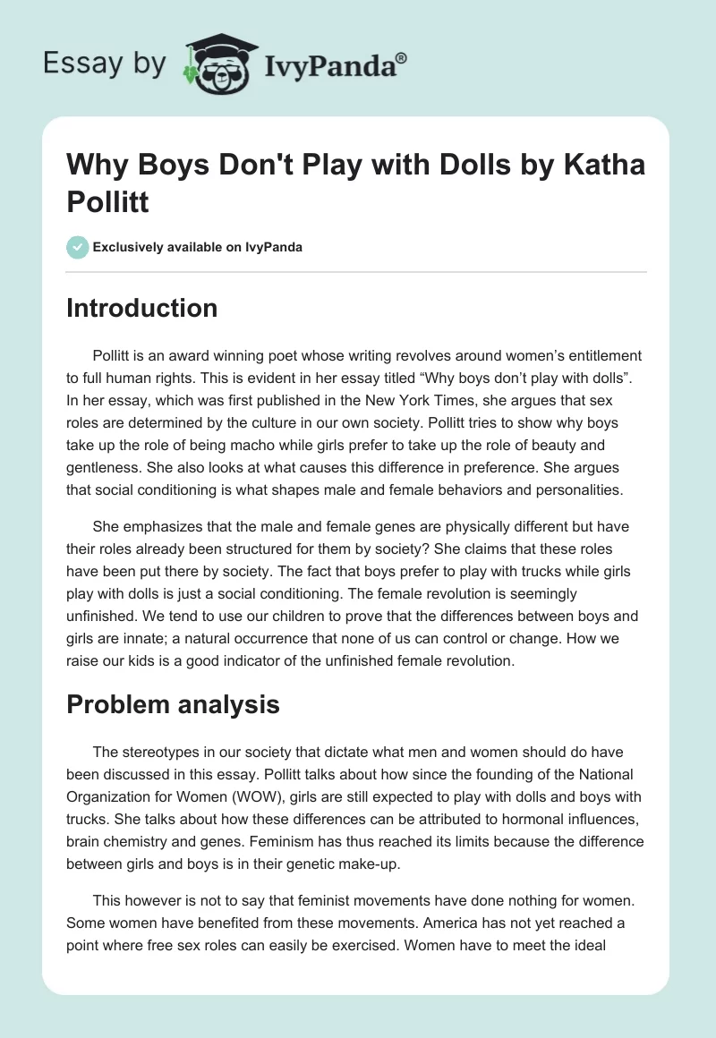 "Why Boys Don't Play with Dolls" by Katha Pollitt. Page 1