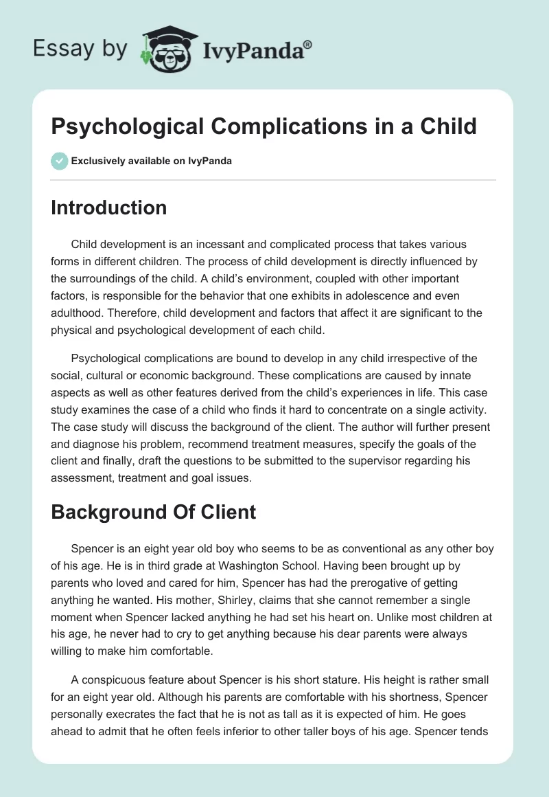 Psychological Complications in a Child. Page 1